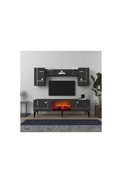Vivense MADDERA ŞÖMİNELİ TV ÜNİTESİ TAKIMI, ANTRASİT GÜMÜŞ