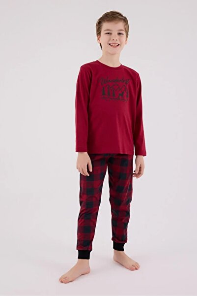 Arnetta bumbac 100% SET DE PIJAMĂ PENTRU BĂIEȚI CU Gâtul rotund, model în carouri, cu mâneci lungi