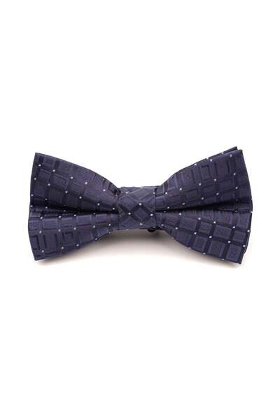 6AM Ceremony Dark blue pre-tied bow tie with blue silk dots