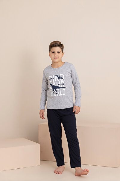 rindahomewear Boy's Pajama Set Printed Long Sleeve Top Long Bottom