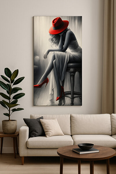 BLT DİZAYN The Power of Red – Artistic Glass Painting with a Woman in a Hat Theme