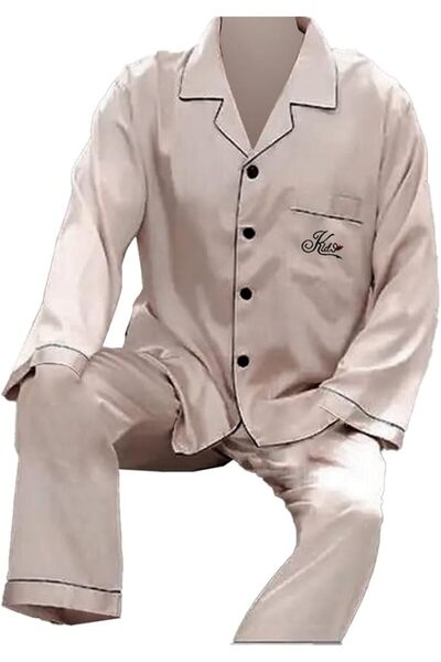 Margoun Men Pyjamas Set Nightwear Two-Pieces Velvet Sleepwear Shirt Pants MG16 -Gold