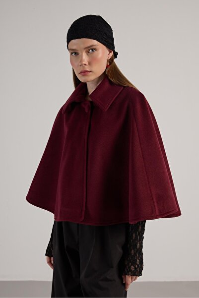 minaaise Poncho căptușit cu broderie burgundă pentru femei 30048