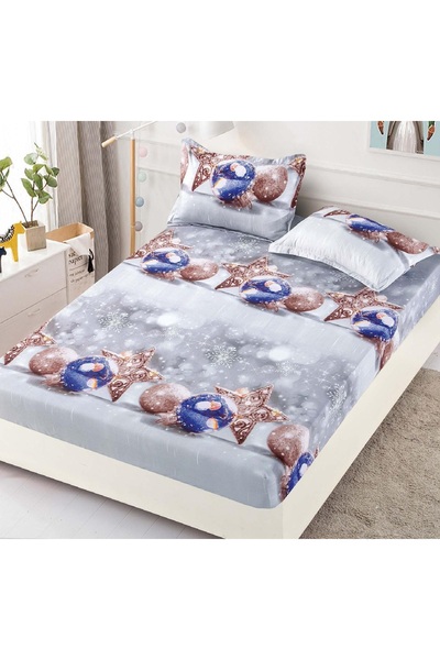 CHIRASO CHIRASO Bed Cover Set, Christmas Theme, FINE, ELASTIC 180x200cm and 2 Pillowcases, Globes