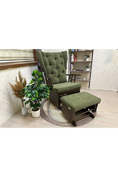 Vivense ASEDİA MAMA PUFLU SALLANAN SANDALYE, YEŞİL, CEVİZ AHŞAP AYAK