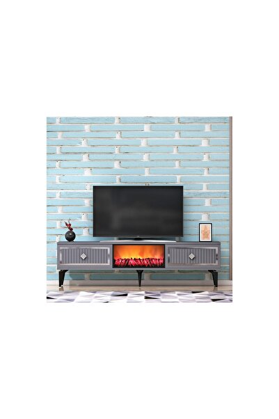 Vivense FLLAME ŞÖMİNELİ TV SEHPASI, ANTRASİT GÜMÜŞ, 150 CM