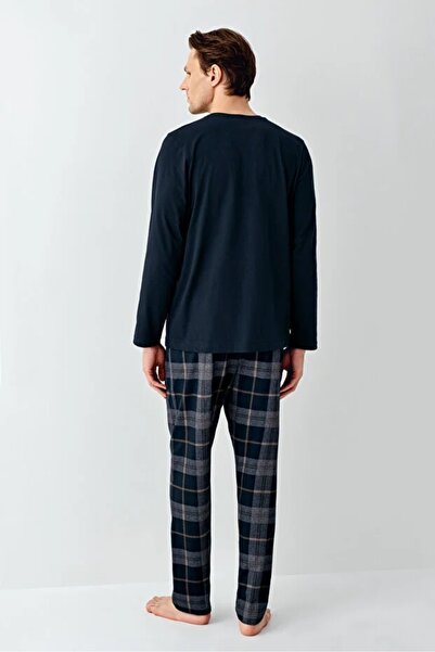 Arnetta 100% Cotton Buttoned Collar Plaid Pattern Plus Size Long Sleeve Men's Pajama Set