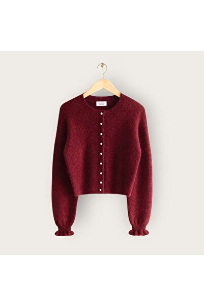 mahira collection Kol Fırfırlı İnci Düğme Kısa Hırka