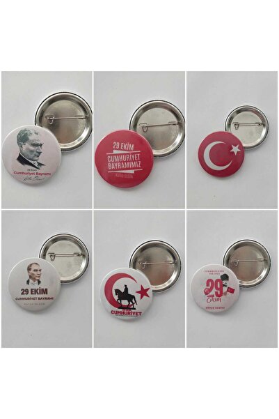 Rozet Sever 29 EKİM TEMALI İğneli Buton Rozet 44mm (6 Adet Takım)