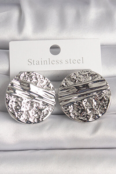 Skygo Brass Silver Color Embroidered Circle Plate Model Women's Earrings - Tj-Bkp10152