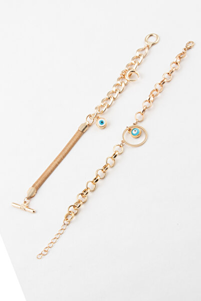 Sortie Aksesuar Set of 2 Italian Chain and Evil Eye Bead Figured Combination ...