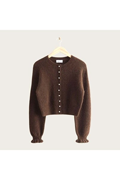 mahira collection Cardigan scurt cu mâneci cu volane și nasturi perlat