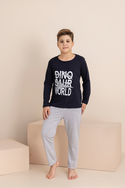 rindahomewear Хлопчачий піжамний комплект з принтом, довгий рукав, довгі штани