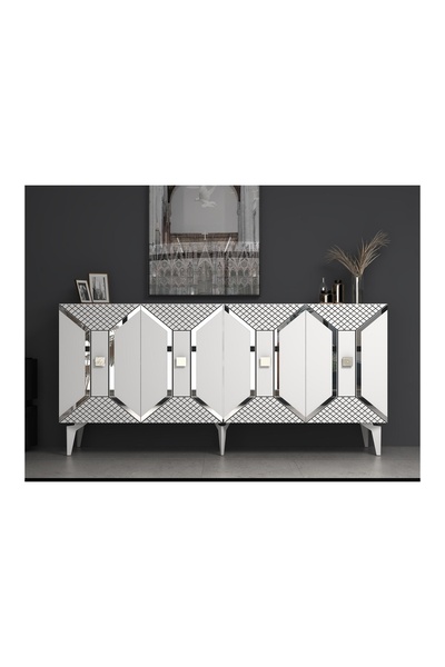 Vivense YUMEDİ PLEKSİ DESENLİ LAZER ÇİZGİLİ KONSOL, BEYAZ GÜMÜŞ