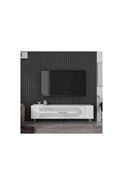 Vivense RETROL TV SEHPASI, 3CT, BEYAZ ALTIN