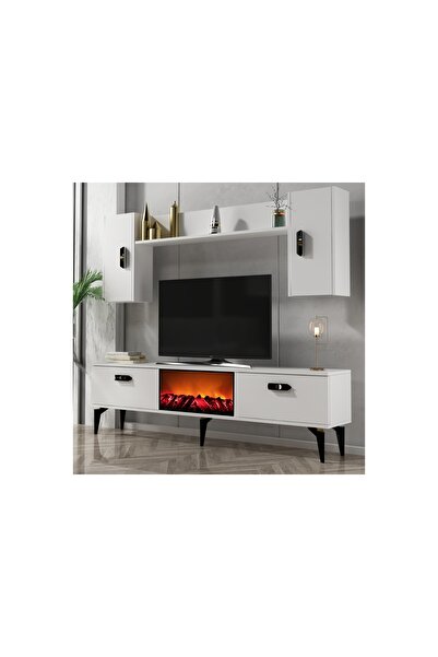 Vivense PLUS ŞÖMİNELİ TV ÜNİTESİ TAKIMI, BEYAZ, 150 CM