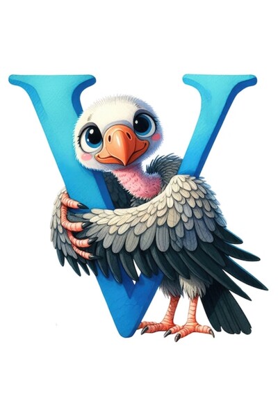 OEM Autocolant pentru copii cu litera „V” cu vultur pleșuv, bordură albă, vin...