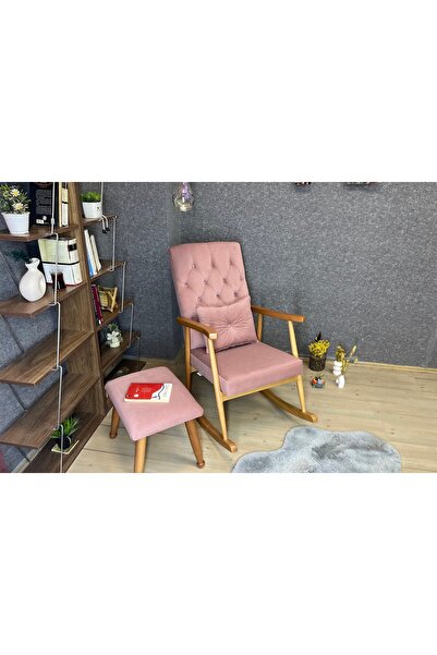 Vivense ASEDİA TREND NATUREL PUFLU SALLANAN SANDALYE, PEMBE KAPİTONELİ