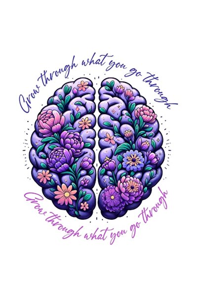 OEM Grow through what you go through - Motivational vinyl sticker, purple, white border, 15 cm