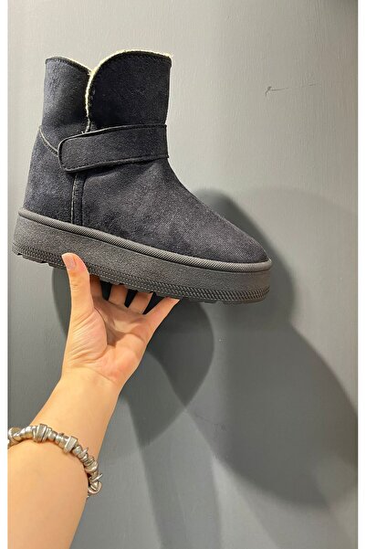 PAPUCUMUN DÜNYASI UCG MODEL YÜKSEK TABAN İÇİ TÜYLÜ SÜET KIŞLIK KADIN BOTU CIRT BANTLI