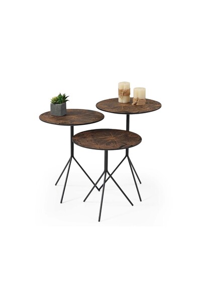 Storish Sirano 3'lü Ceviz Zigon Sehpa