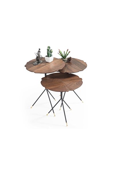 Storish Romance 3'lü Ceviz Zigon Sehpa