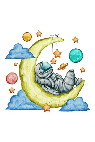 OEM Sticker with Astronaut, Clouds, Moon, Planets, White Edges, PVC Vinyl 10 cm