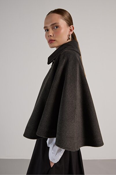 minaaise Kadın Antrasit Astarlı Kaşe Panço 30048