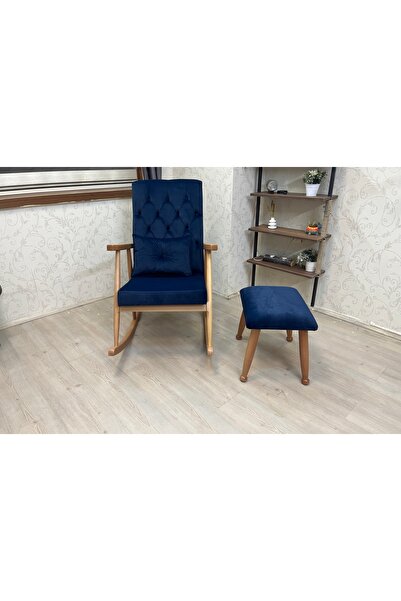 Vivense TREND PUFLU SALLANAN SANDALYE, LACİVERT, NATUREL AYAK