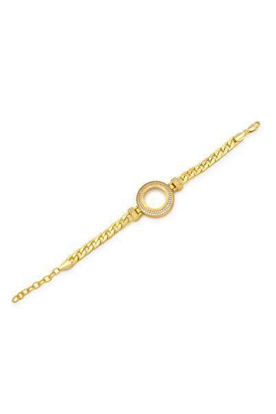 FerizZ Altın Kaplama İmitasyon 2 Sıra Zirkon Taşlı Desenli Figaro Çeyrek Çerç...