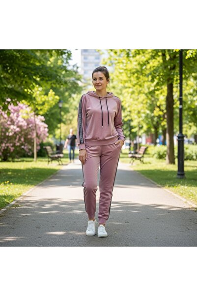 ihaoo Casual powder pink tracksuit with side stripes