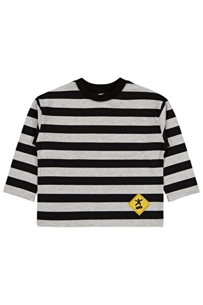 Civil Boys Skate Etiketli Çizgili 2-5 Yaş Sweatshirt - Gri 5-6 Yaş