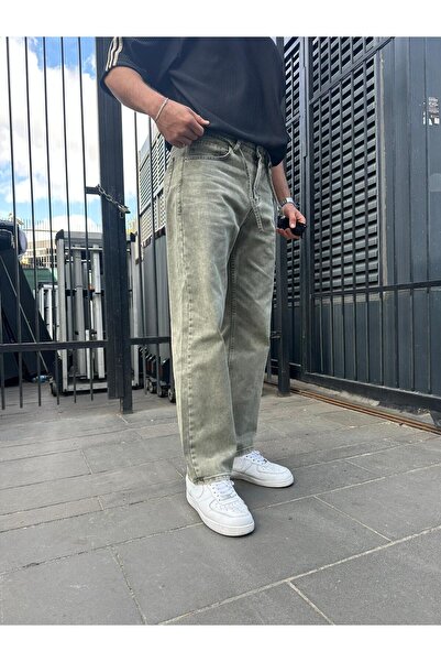 DIRECTIVE JEANS Men's Drawstring Baggy Pants Wide Leg Washed Baggy Jeans Khak...