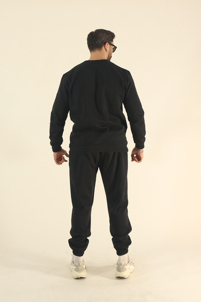 EydaMoon Men's Winter Fleece Lined Tracksuit Set Sweatshirt Jogger - Black Regular Elasticated Cuffs