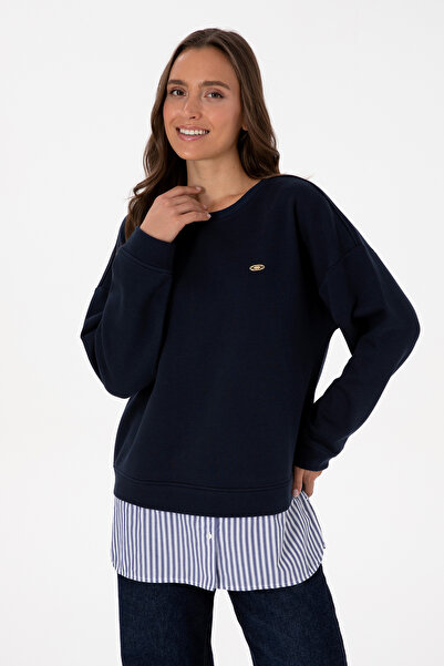 U.S. Polo Assn. Kadın Lacivert Gömlek Detaylı Bisiklet Yaka Sweatshirt 50314211-VR033