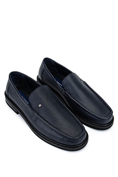 Tamer Tanca Men's Genuine Leather Navy Blue Loafers