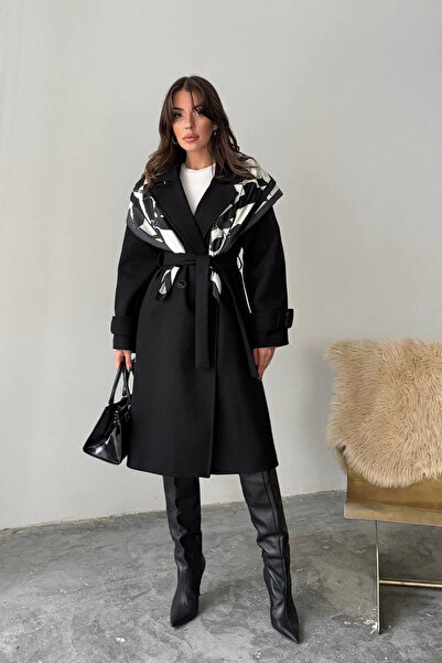 Neşeli Butik γυναικείο παλτό με λεπτομέρεια από καστανό χρώμα NBG120