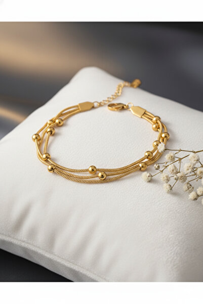 Glapzen Üçlü Yılan Zincir Çelik Bileklik Altın Renk Kadın Bileklik