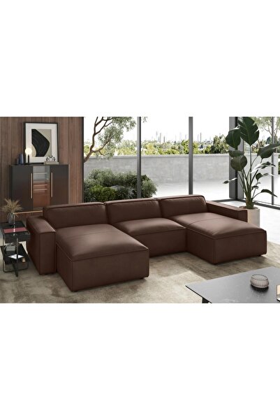 Vivense ORLANDO DERİ U KÖŞE KOLTUK, KOYU KAHVE