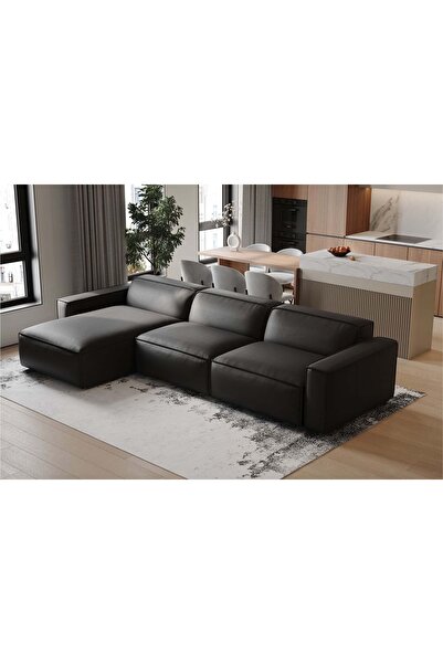 Vivense ORLANDO DERİ KÖŞE KOLTUK, SİYAH, SOL KÖŞE