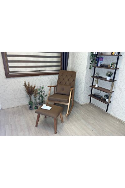 Vivense ASEDİA TREND NATUREL PUFLU SALLANAN SANDALYE, KAHVE KAPİTONELİ