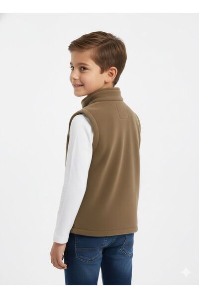 JCKS KİDS Sleeveless Zippered Lined Double Pocket Mock Neck Children's Vest