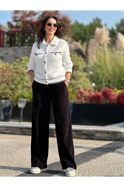 Atelier Derin Siyah Beli Lastikli Kadife Pantolon