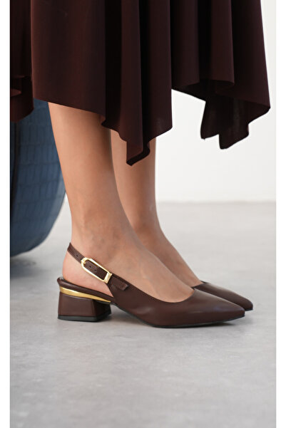 Lizzu Women's Gold Detailed Heeled Shoes Vorina Brown Skin