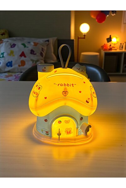 HEDİYE FİKRİ Sevimli Tavşan Ev Kumbara (LED Işıklı ve Sticker Hediyeli) – Çocuk Odası Lambası Mavi Renk