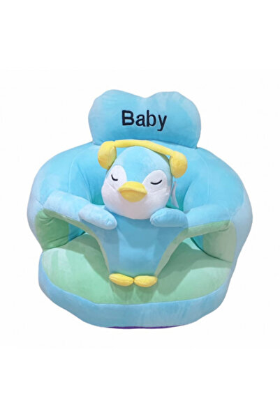 OEM Fotoliu plușat pentru bebeluși cu spătar și decupaj pentru picioare, DJ Penguin, 50 cm, albastru, FPS-108