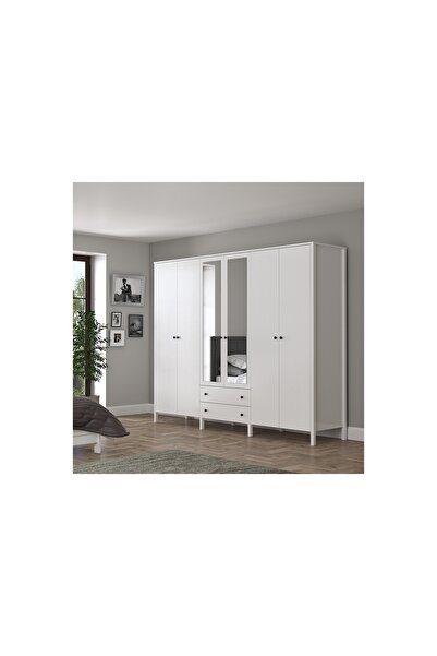 Vivense VENEZİA MİNİFİKS GARDIROP, WOOD BEYAZ, 6 KAPAKLI