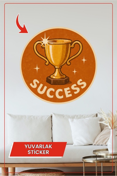 KOSS Dijital Sticker rotund retro cu trofeu de succes, tematică motivațională...