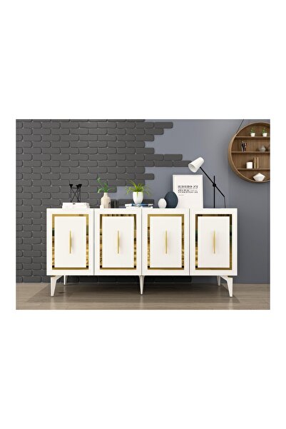 Vivense VANNESSA LAZER DESENLİ PLEKSİLİ KONSOL, BEYAZ ALTIN