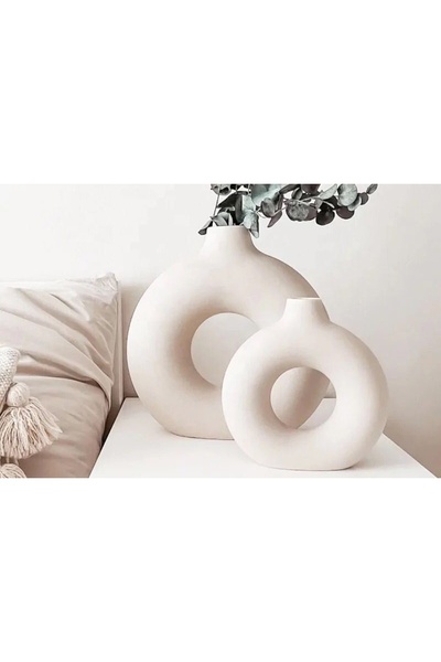 Vivense İKİLİ HALKA VAZO SETİ, KREM